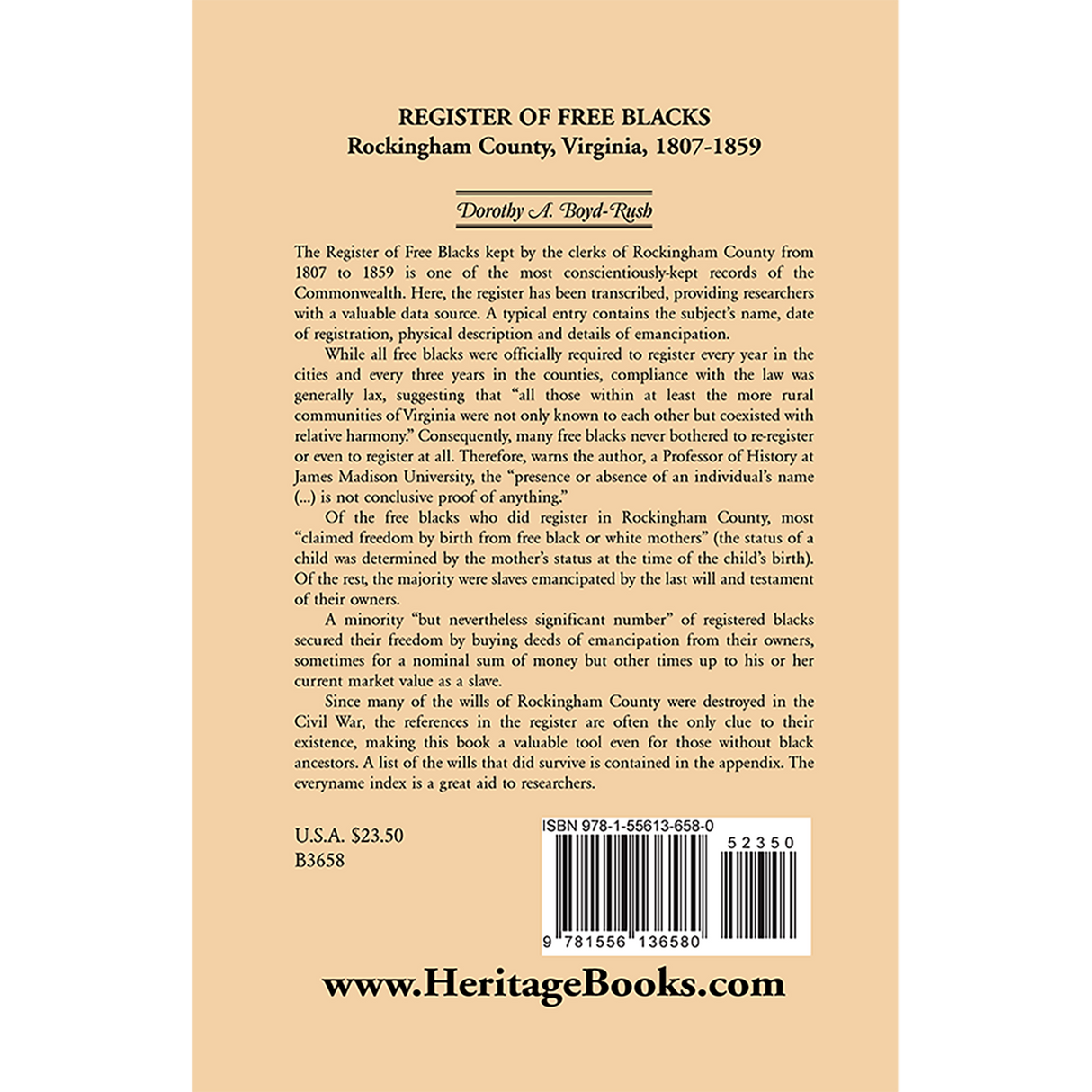 Register of Free Blacks, Rockingham County, Virginia, 1807-1859 back cover