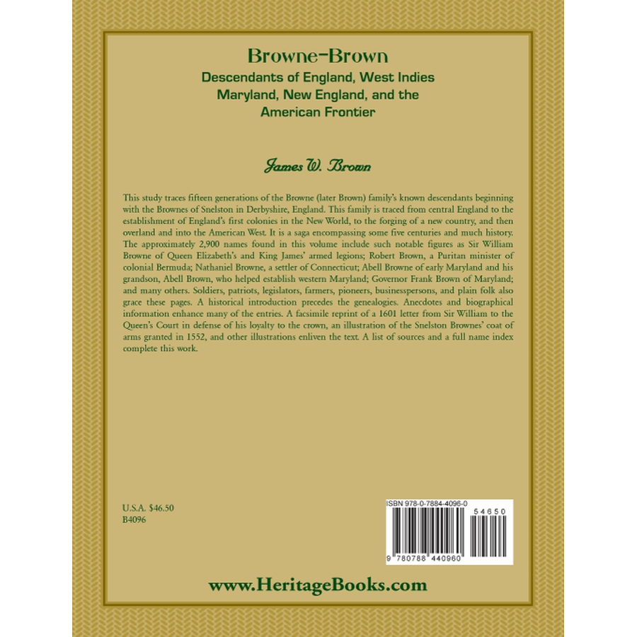 Browne-Brown: Descendants of England, West Indies, Maryland, New England, and the American Frontier back cover