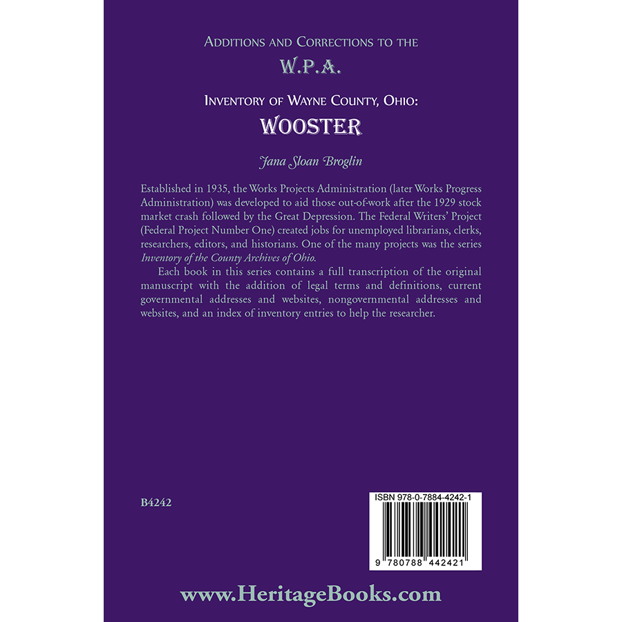 Additions and Corrections to the W.P.A. Inventory of Wayne County, Ohio: Wooster