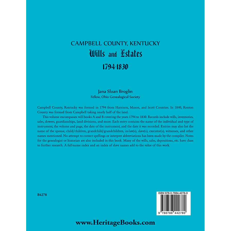 Campbell County, Kentucky Wills and Estates, 1794–1830