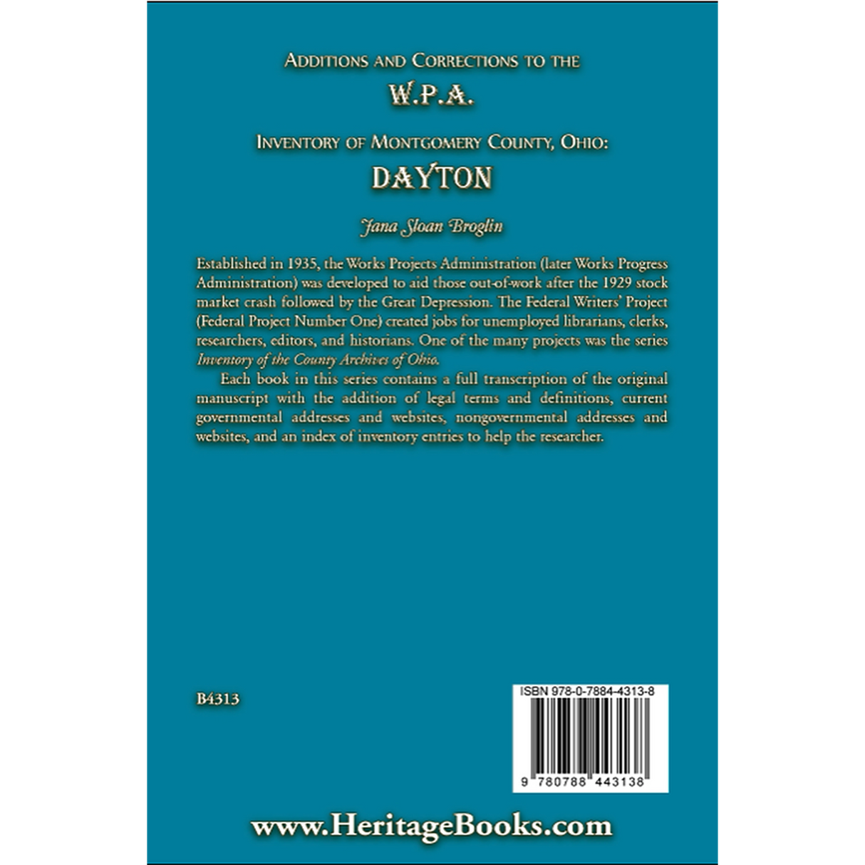 Additions and Corrections to the W.P.A. Inventory of Montgomery County, Ohio: Dayton back cover