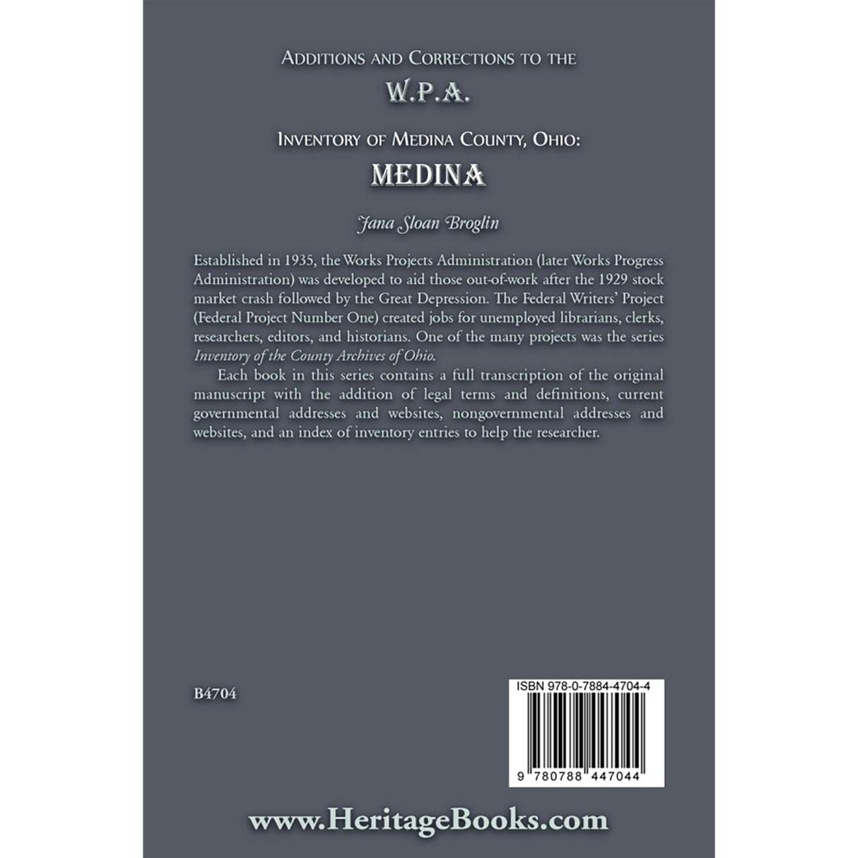 Additions and Corrections to the W.P.A. Inventory of Medina County, Ohio back cover