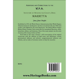 Additions and Corrections to the W.P.A. Inventory of Washington County, Ohio: Marietta back cover