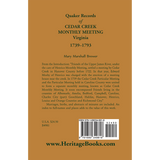 Quaker Records of Cedar Creek Monthly Meeting: Virginia, 1739-1793 back cover