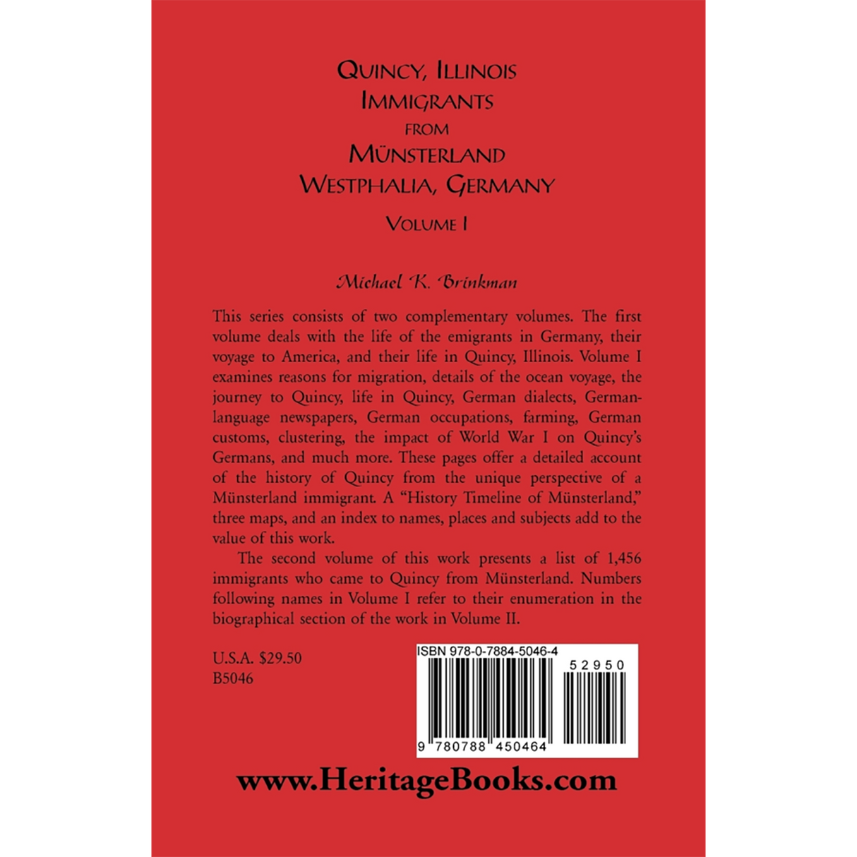 Quincy, Illinois, Immigrants from Munsterland, Westphalia, Germany: Volume I back cover