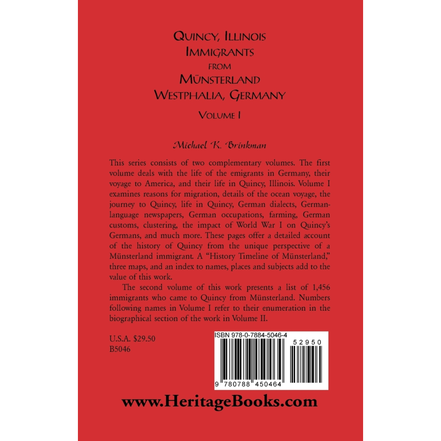 Quincy, Illinois, Immigrants from Munsterland, Westphalia, Germany: Volume I back cover