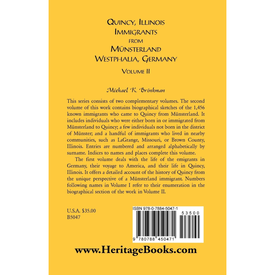 Quincy, Illinois, Immigrants from Munsterland, Westphalia, Germany: Volume II back cover