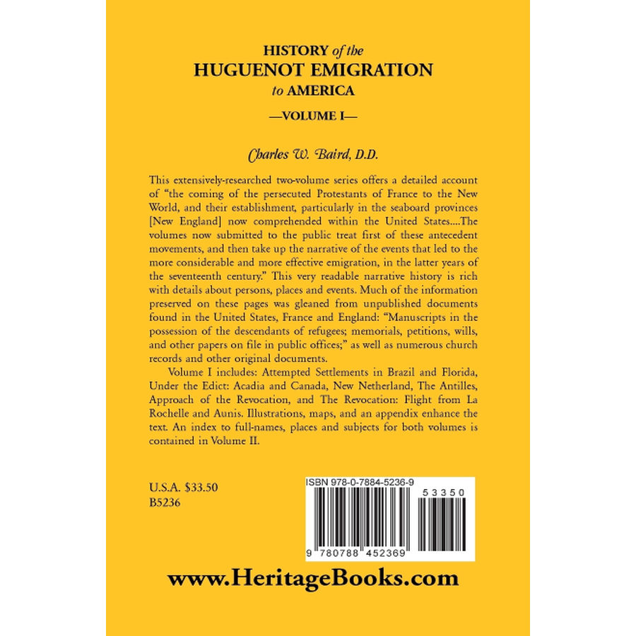History of the Huguenot Emigration to America: Volume 1 back cover