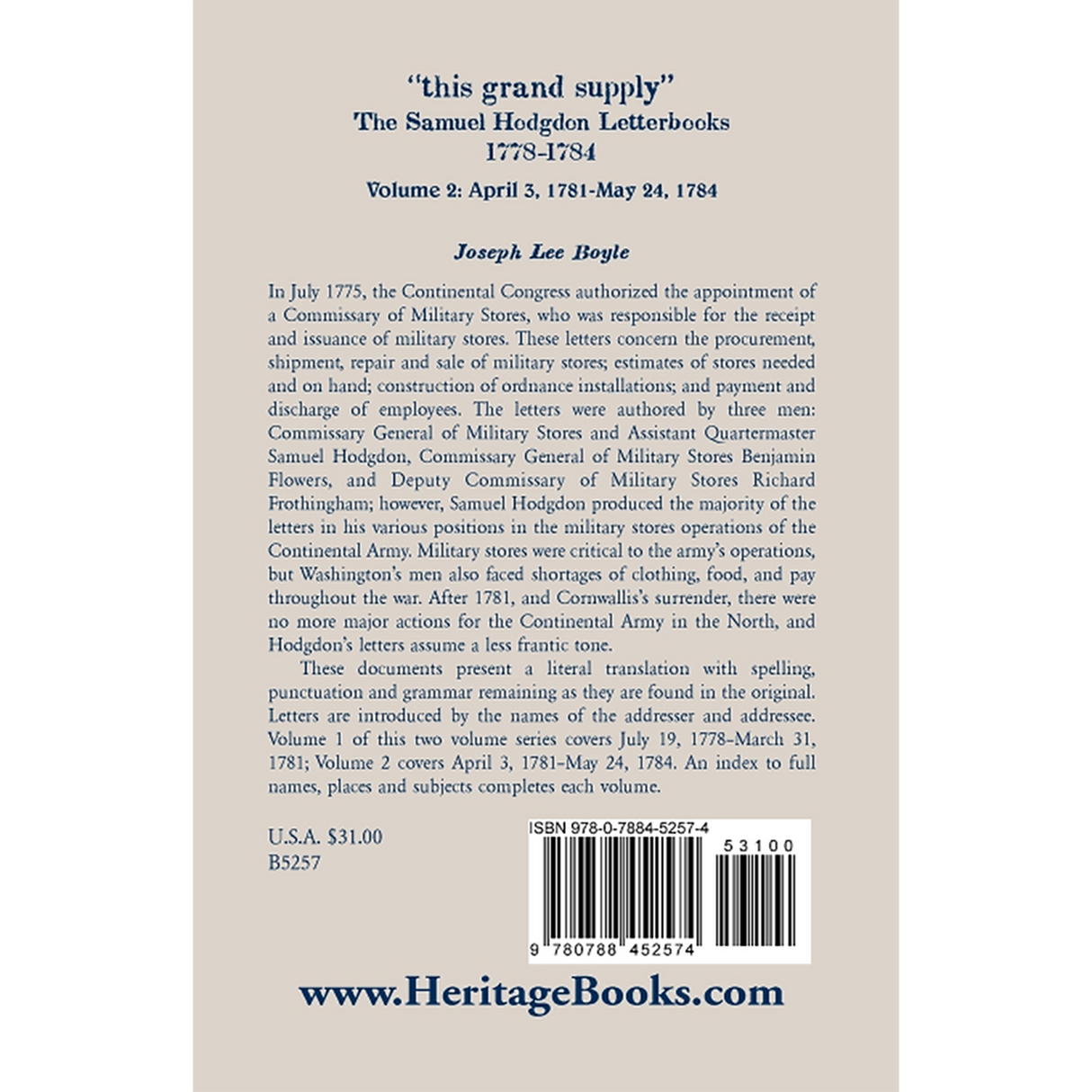 "this grand supply" The Samuel Hodgdon Letterbooks, 1778-1784, Volume 2, April 3, 1781-May 24, 1784 back cover
