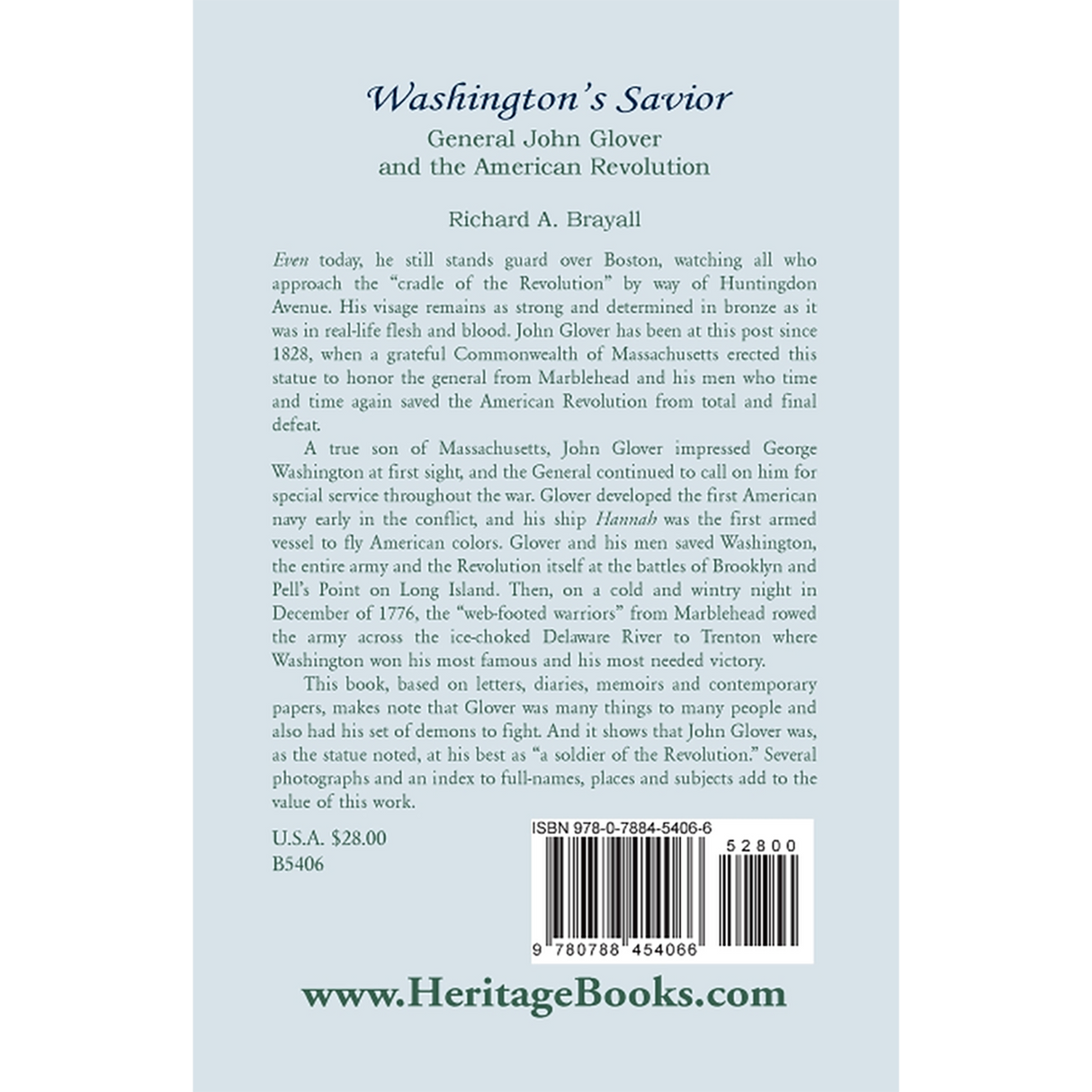 Washington's Savior: General John Glover and the American Revolution back cover
