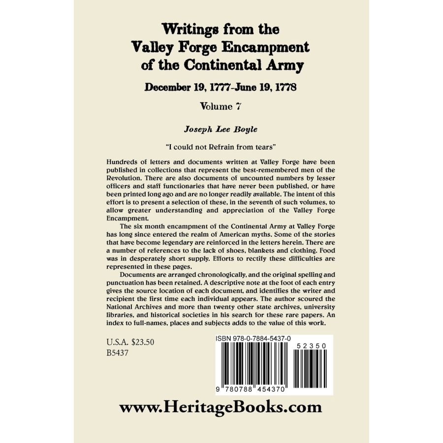 Writings from the Valley Forge Encampment of the Continental Army, Volume 7, December 19, 1777-June 19, 1778 back cover