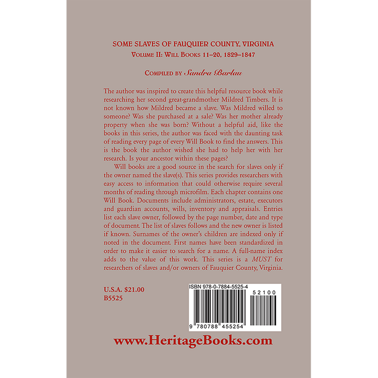 Some Slaves of Fauquier County, Virginia, Volume II: Will Books 11-20, 1829-1847 back cover