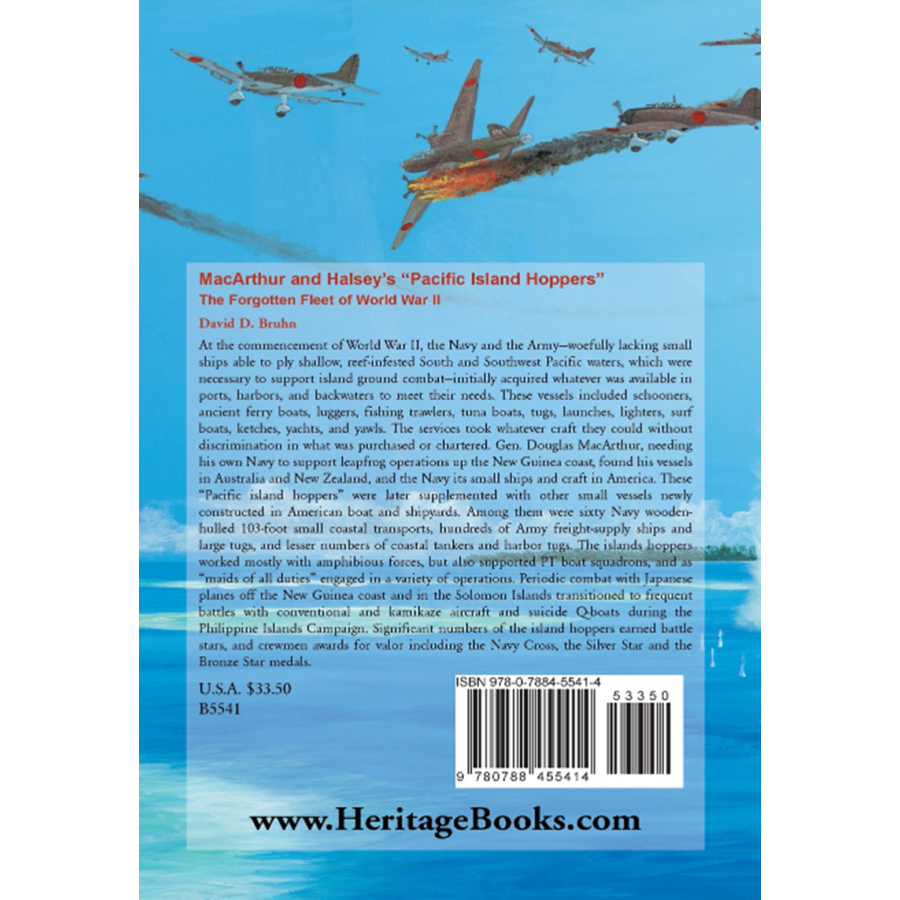 back cover of MacArthur and Halsey's "Pacific Island Hoppers": The Forgotten Fleet of World War II