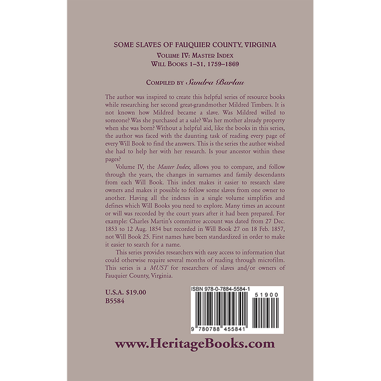 Some Slaves of Fauquier County, Virginia, Volume IV back cover