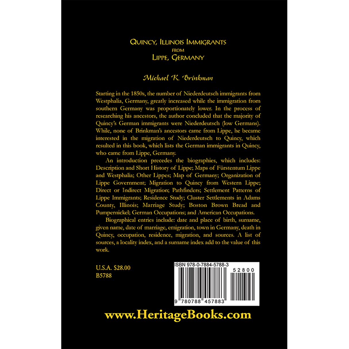 Quincy, Illinois Immigrants From Lippe, Germany back cover