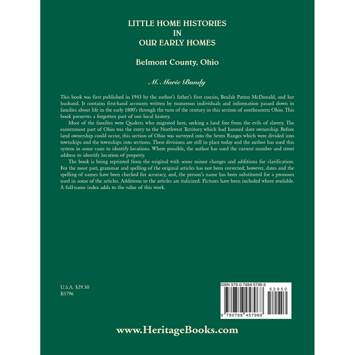 Little Home Histories in our Early Homes Belmont County, Ohio back cover