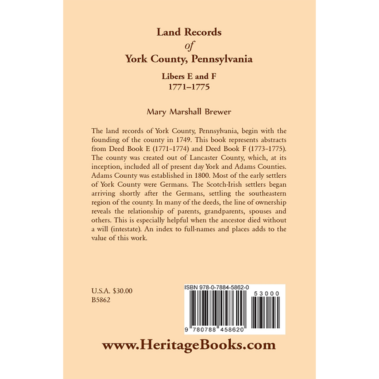 Land Records of York County, Pennsylvania, Libers E and F, 1771-1775 back cover