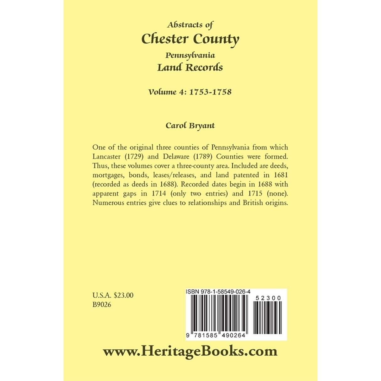 Abstracts of Chester County, Pennsylvania, Land Records, Volume 4: 1753-1758 back cover