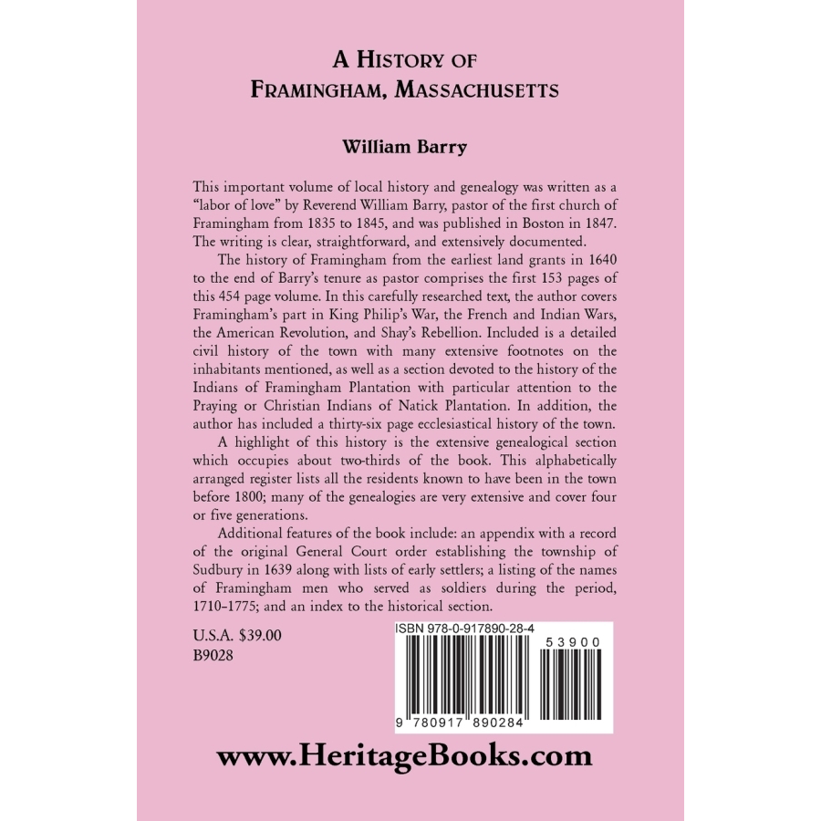 A History of Framingham [Middlesex County], Massachusetts back cover