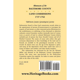 Abstracts of the Baltimore County Land Commissions 1727-1762 back cover