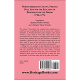 Northumberland County, Virginia Poll List for the Election of Burgesses for the Period 1750-1774 back cover