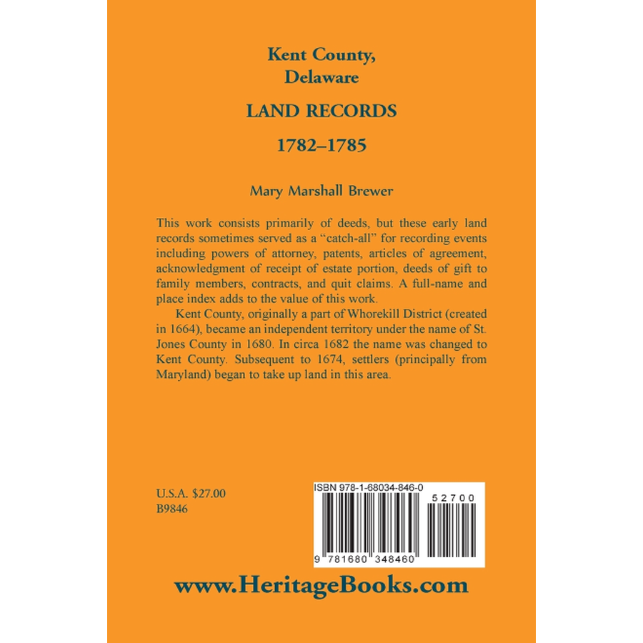 back cover of Kent County, Delaware Land Records, 1782-1785