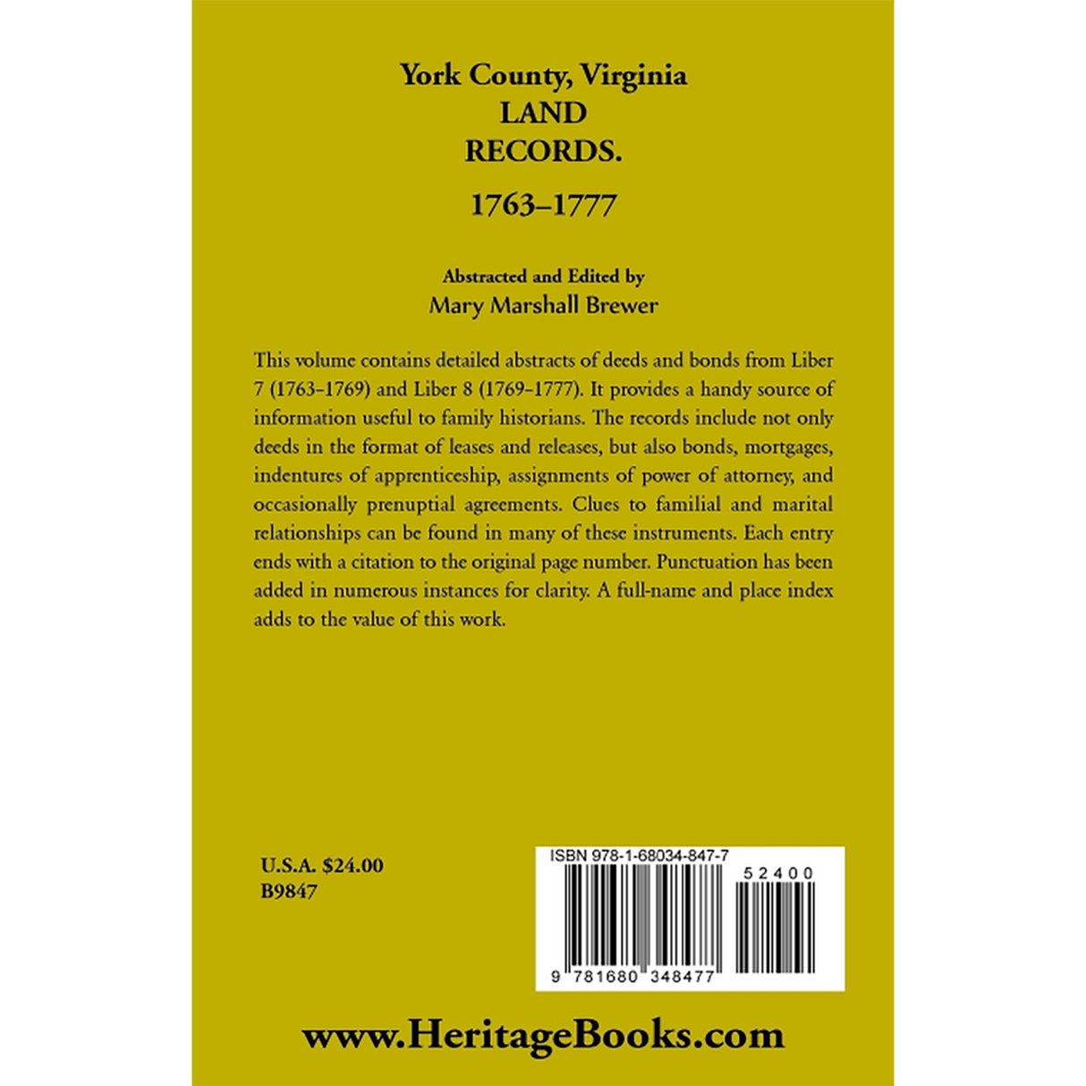 York County, Virginia Land Records, 1763-1777 back cover