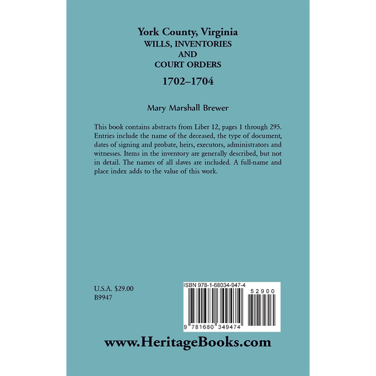 York County, Virginia Wills, Inventories and Court Orders, 1702-1704 back cover