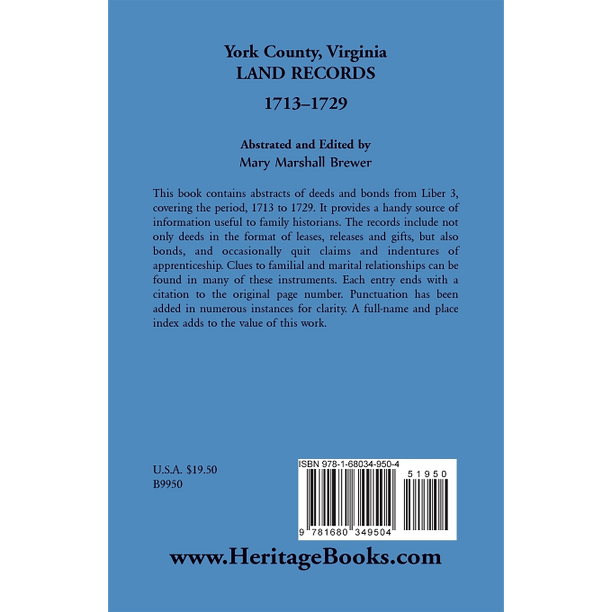 York County, Virginia Land Records, 1713-1729 back cover