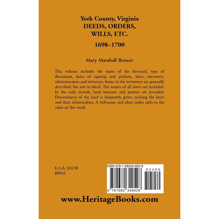 York County, Virginia Deeds, Orders, Wills, etc., 1698-1700 back cover