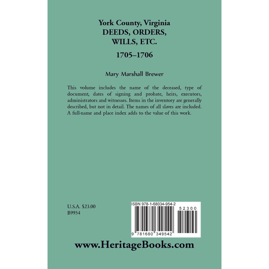 back cover of York County, Virginia Deeds, Orders, Wills, etc., 1705-1706