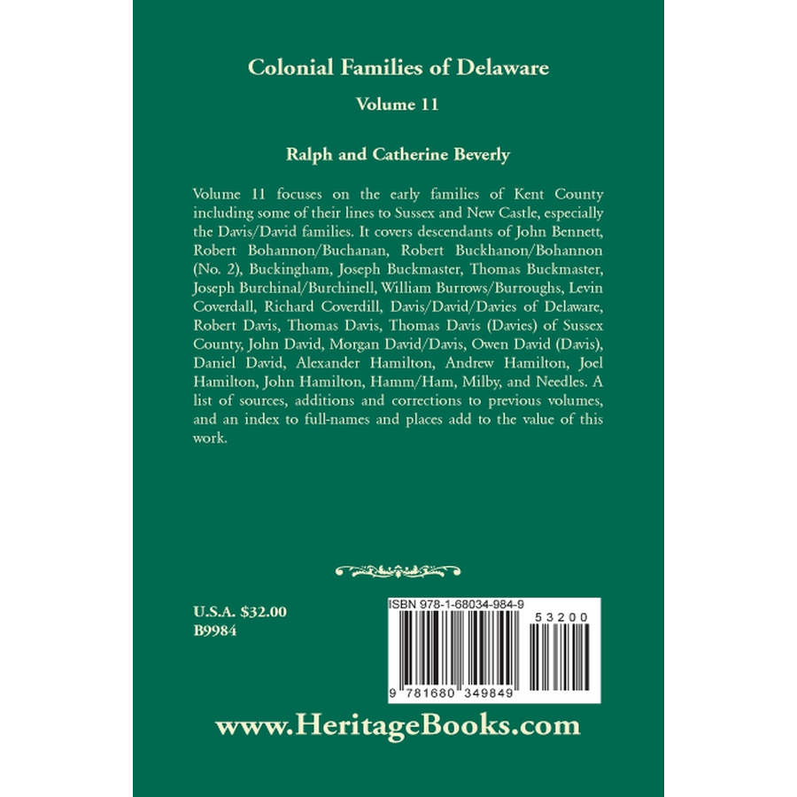 Colonial Families of Delaware, Volume 11 back cover