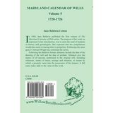 Maryland Calendar of Wills, Volume 5: 1720-1726 back cover