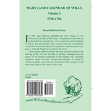 Maryland Calendar of Wills, Volume 5: 1720-1726 back cover