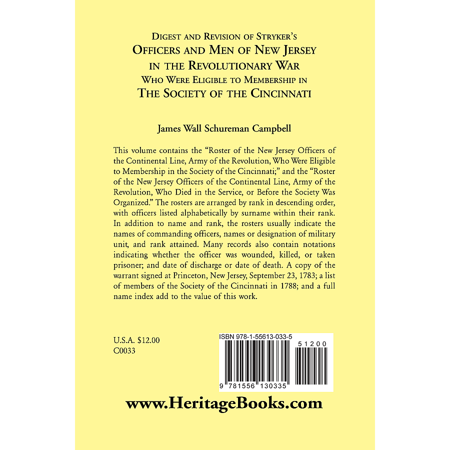 Digest and Revision of Stryker's Officers and Men of New Jersey in the Revolutionary War back cover