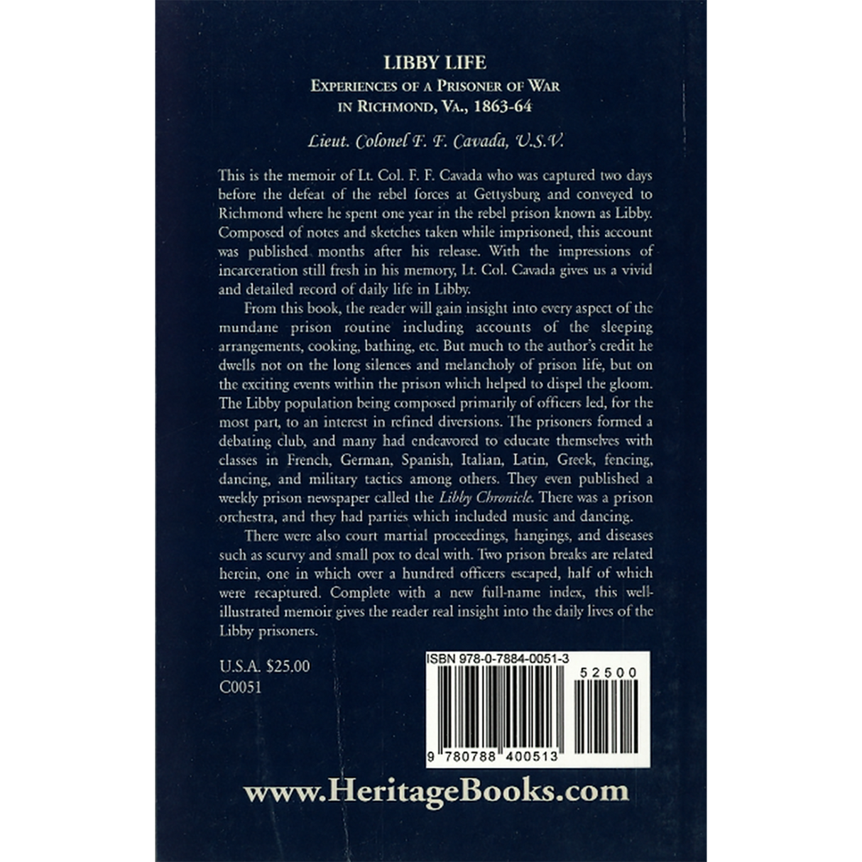 Libby Life: Experiences of a Prisoner of War in Richmond, Virginia, 1863-64 back cover