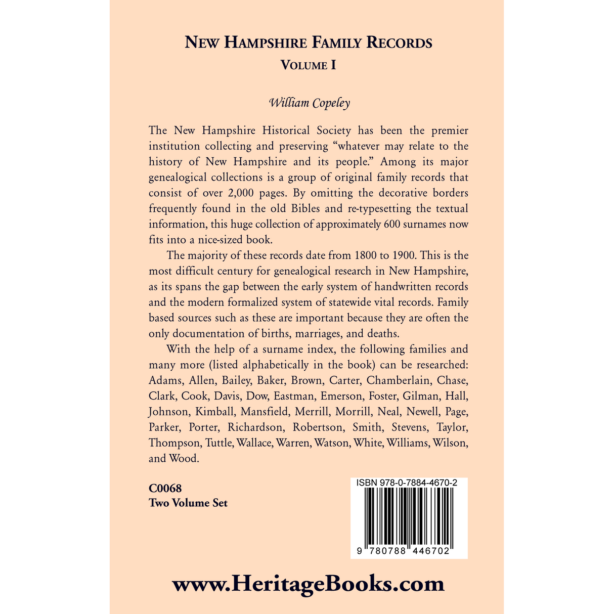 New Hampshire Family Records, Volume 1 back cover