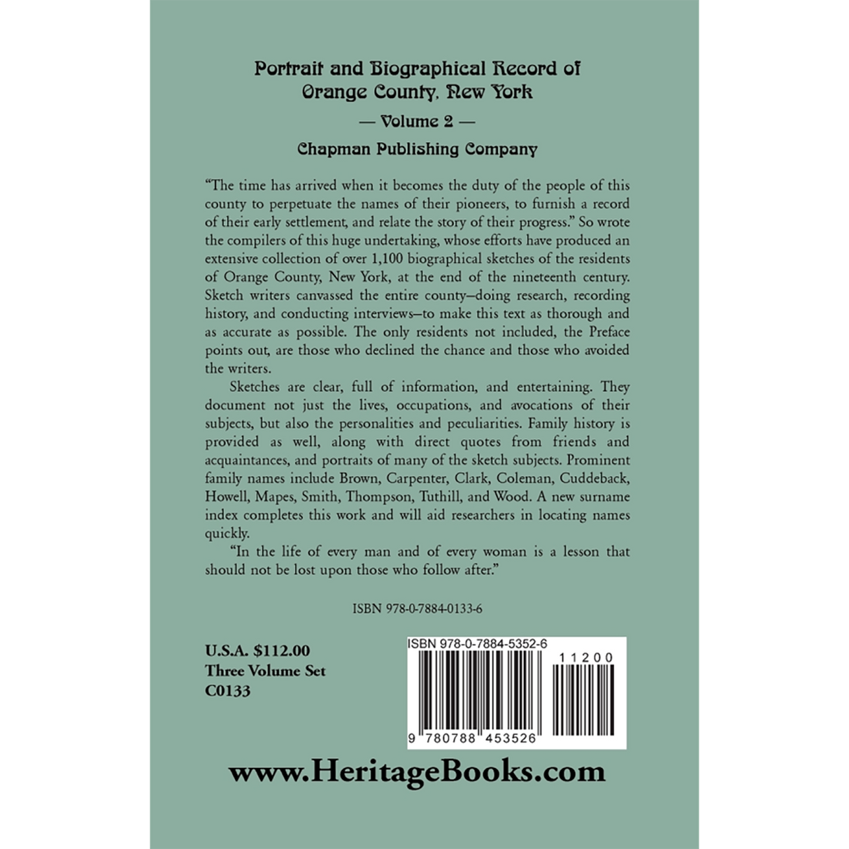 Portrait and Biographical Record of Orange County, New York, Volume II back cover