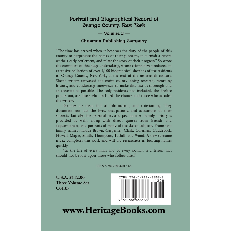 Portrait and Biographical Record of Orange County, New York, Volume III back cover