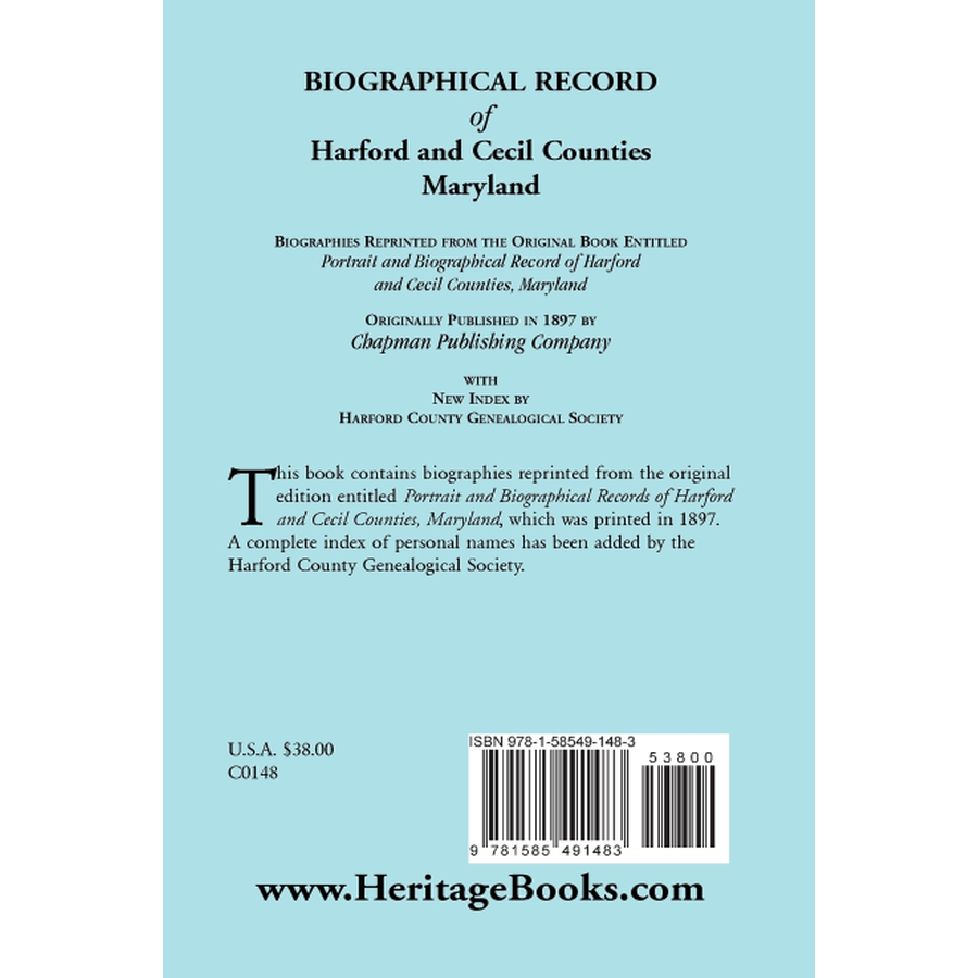 Biographical Record of Harford and Cecil Counties, Maryland back cover