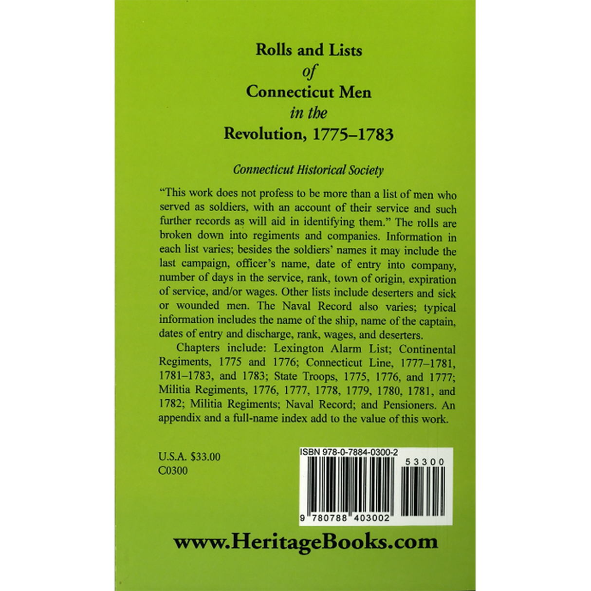 Rolls and Lists of Connecticut Men in the Revolution, 1775-1783 (1901) back cover