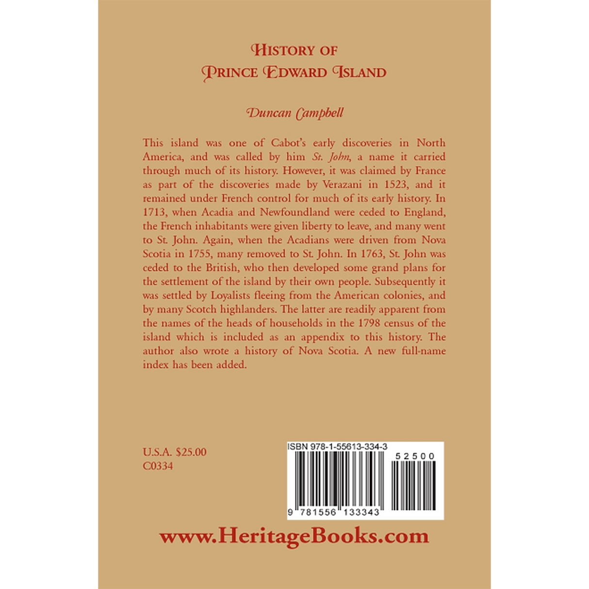 History of Prince Edward Island [Canada] back cover
