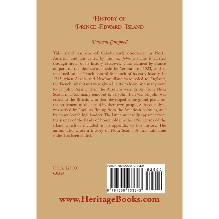 History of Prince Edward Island [Canada] back cover