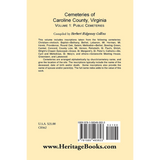 Cemeteries of Caroline County, Virginia, Volume 1, Public Cemeteries back cover