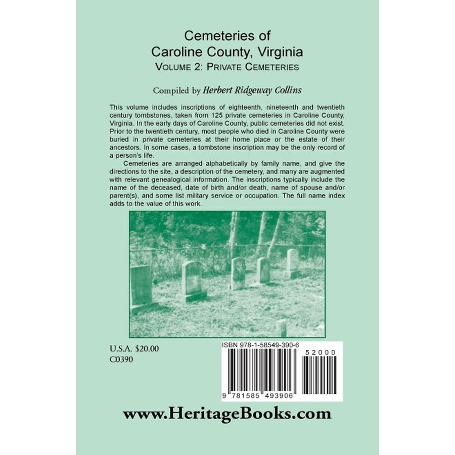 Cemeteries of Caroline County, Virginia, Volume 2, Private Cemeteries back cover