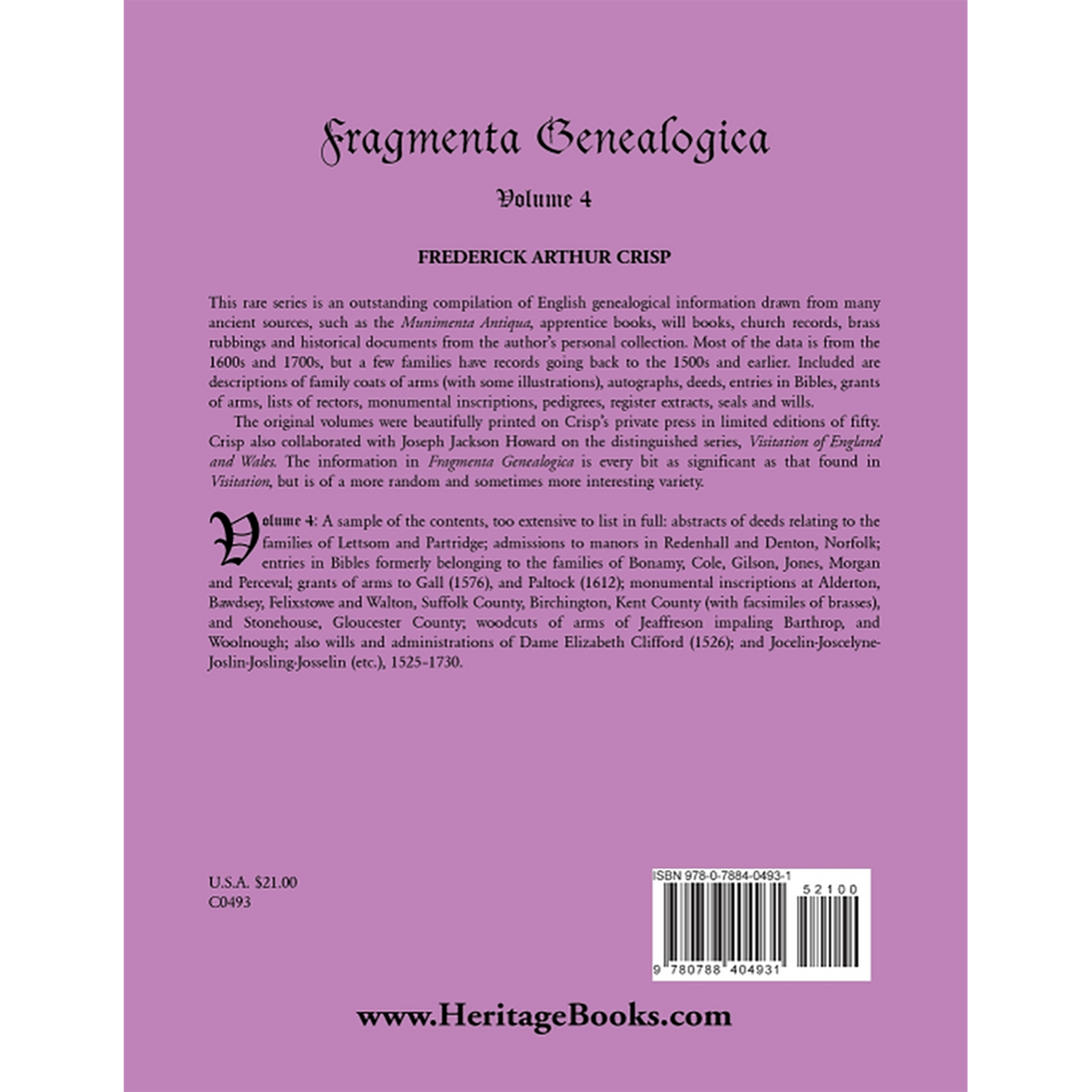 Fragmenta Genealogica: Volume 4 back cover