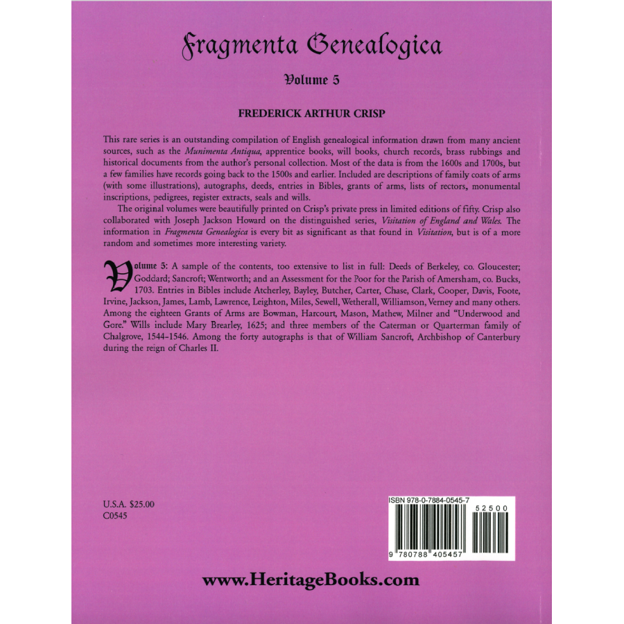 Fragmenta Genealogica, Volume 5 back cover