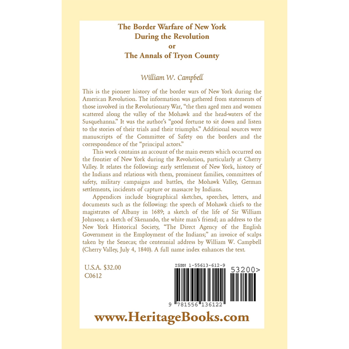 The Border Warfare of New York During the Revolution; or The Annals of Tryon County back cover