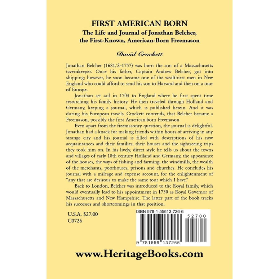 back cover of Journal of Jonathan Belcher, the First-Known, American-Born Freemason