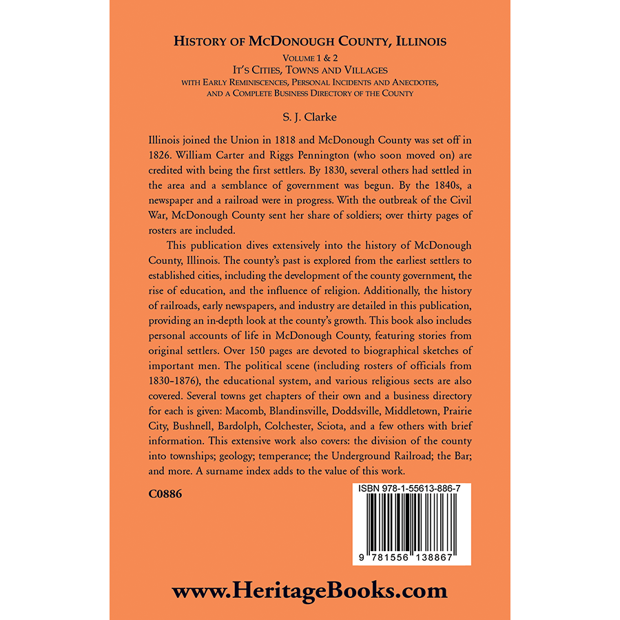 History of McDonough County, Illinois, Its Cities, Towns and Villages, Volume 1 and 2 back cover